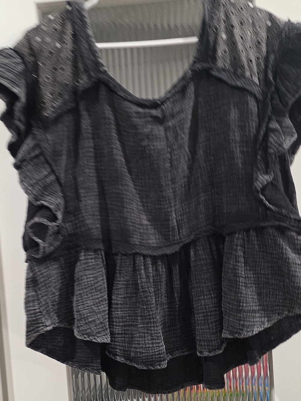 BiBi Black Eyelet Ruffle Peplum Top - Picture 2 of 5